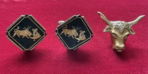 Authentic Bull Cufflinks and Pin, Gold Plated