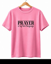 Pink Crew Neck Short Sleeve Graphic Tee  Pray...