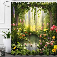 Enchanted Forest Nature Green Botanical Waterproof Shower Curtain 72"W x 72"L
