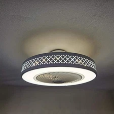 Oukaning 20.4" Round White Indoor Ceiling Fan LED Light Fixture w/ Remote