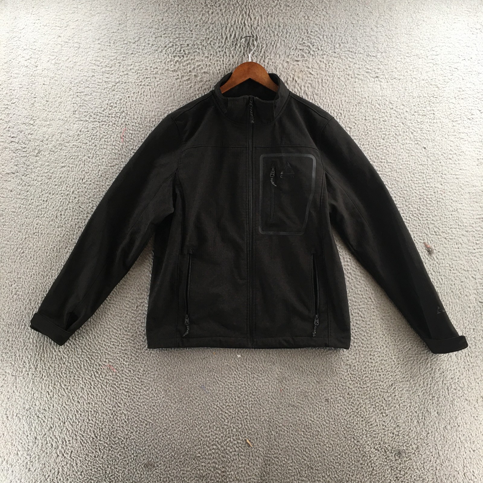 Mens M Black Zip Front Softshell Fleece Lined Outdoor Jacket