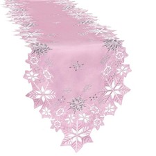 Simhomsen Embroidered Pink Snowflakes Table Runners for Christmas Holiday and