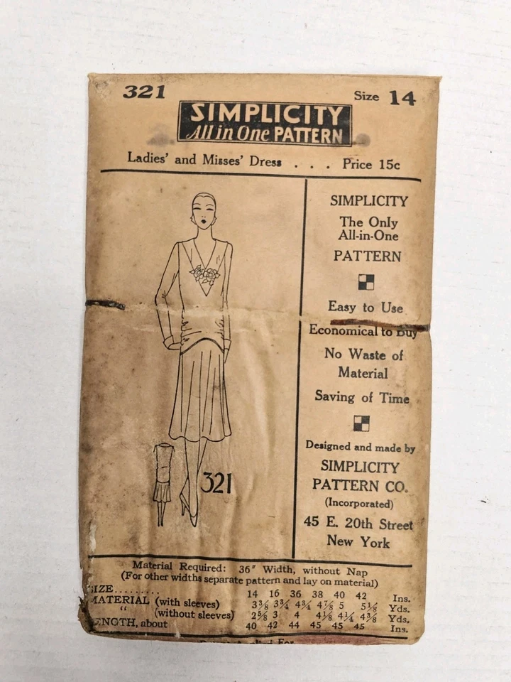 Antique Simplicity Pattern #321 1920s Flapper Dress NOS Unused SZ 14 16 36 38 42 - Image 3 of 4