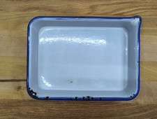 Vintage 7-3/4" X 5-3/4" Photo Developing Tray Porcelain Enamel Blue  White