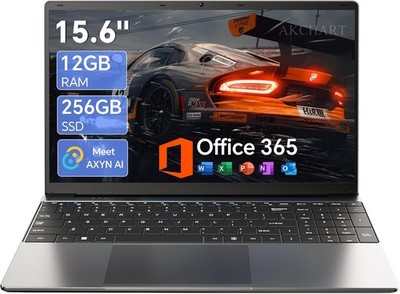 15.6'' AI Laptop with Office 365 12GB RAM 256GB SSD Win 11 Laptops | 7000mAh Bat