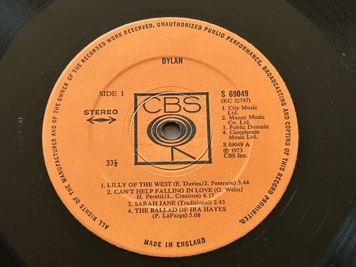Bob Dylan 1973 Dylan A Fool Such Is I 1st Pressing UK Vinyl LP