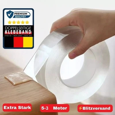 5-3m Doppelseitiges Klebeband Nano Klebe Band beidseitig extra stark wasserfest - Bild 1 von 4