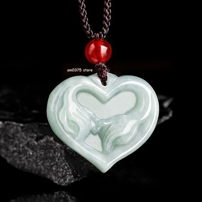 Natürliche Klasse A Jade Jadeit Frauen Männer Liebhaber Liebe Herz Hand Anhänger Geschenk