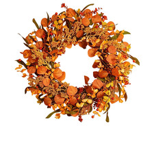 Fall Wreath for Front Door Artificial Orange Eucalyptus Berries 20 Inch Indoor