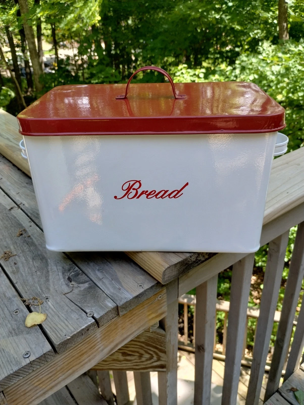 Vintage Metal Tin Bread Box Red & White