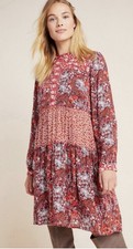 Maeve by Anthropologie Esther Boho Floral Tiered Dress Red Small 