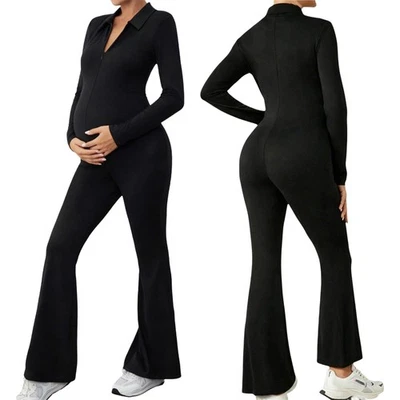 Schwangere Frauen Mutterschaft V-Ausschnitt Jumpsuit Ausgestellt Body Arbeiten - Bild 1 von 3