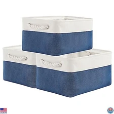 Medium Fabric Storage Baskets 3 Pack - 14x10x7" Collapsible Organizers, White