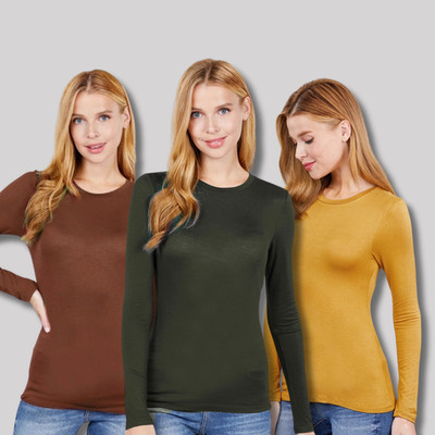 Crew Neck Long Sleeve Rayon Spandex Jersey Top Soft Stretch Lightweight T-Shirt