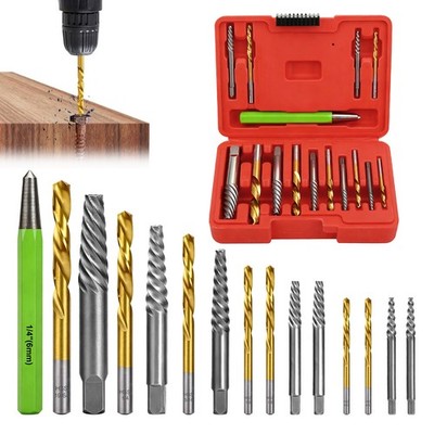 15x Screws Bolt Extractor Set W/ Reverse Drill Bit Ez Out Stripped Screw Nut Set