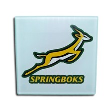 Springboks Rugby Glass Coasters, South African Rugby, Set of 2