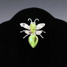 NATIVE AMERICAN NAVAJO STERLING SILVER & TURQUOISE BEE PIN BY LUCILLE PLATERO