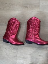 Girls Pink Metallic Western Cowboy Boots Embroidered Pointed Toe Mid-Calf 13