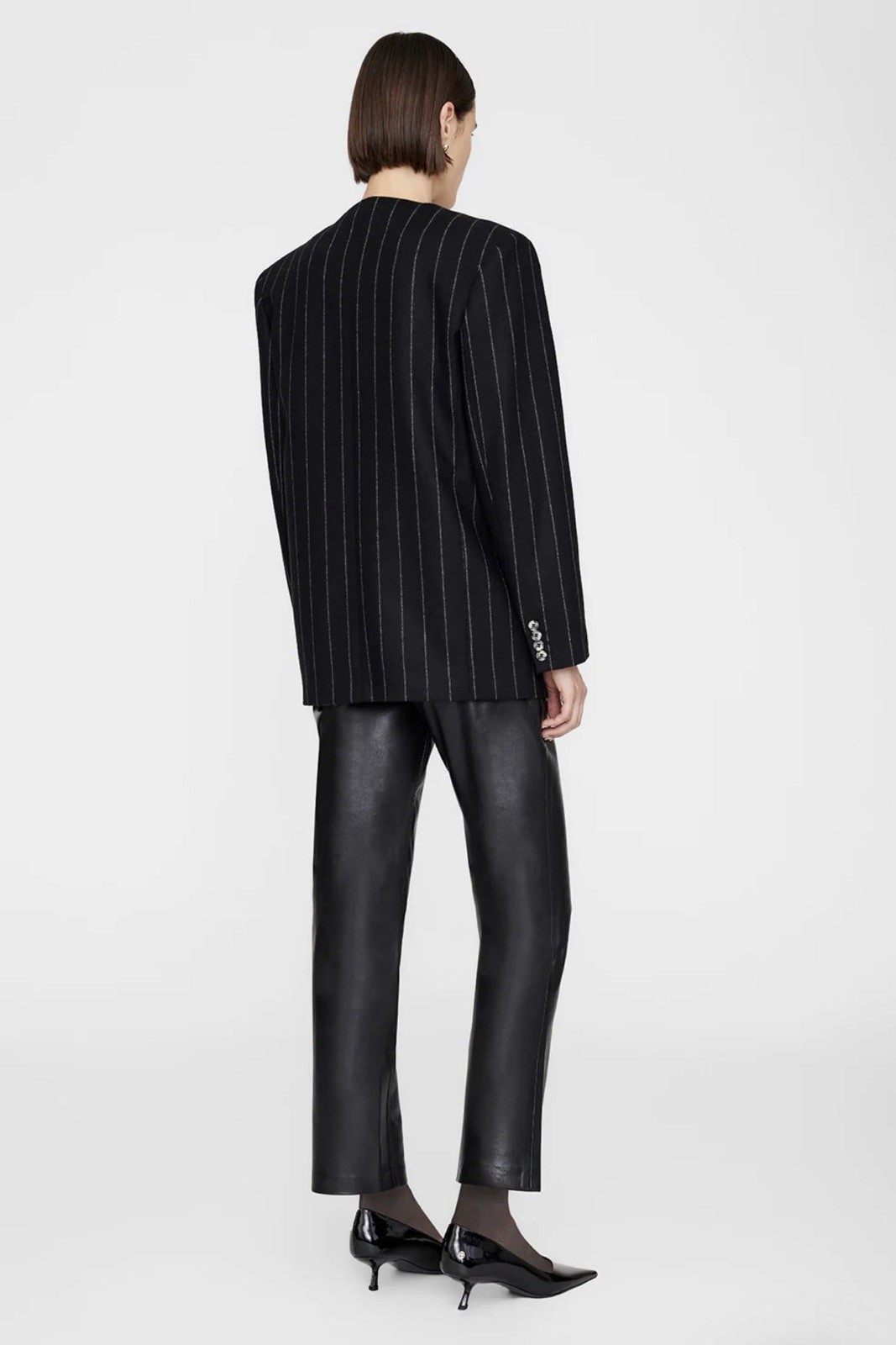 Anine Bing Women's Maron Blazer - Dark Grey Pinstripe. Size L image 3