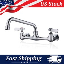 Commercial Wall-Mounted Kitchen Faucet, 8" Center Set with 8" Swivel Spout