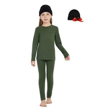 Unisex Kids' 100 Merino Wool Base Layer Sets - Light and 3-4 190-army Green