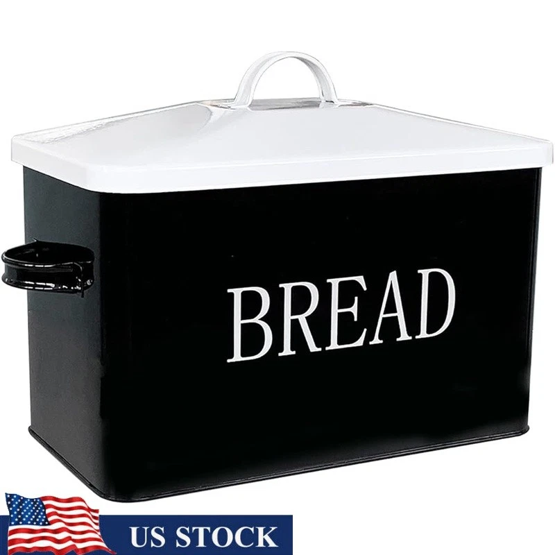 Retro Farmhouse Bread Box Steel Storage Easy Access Kitchen Countertop Organizer