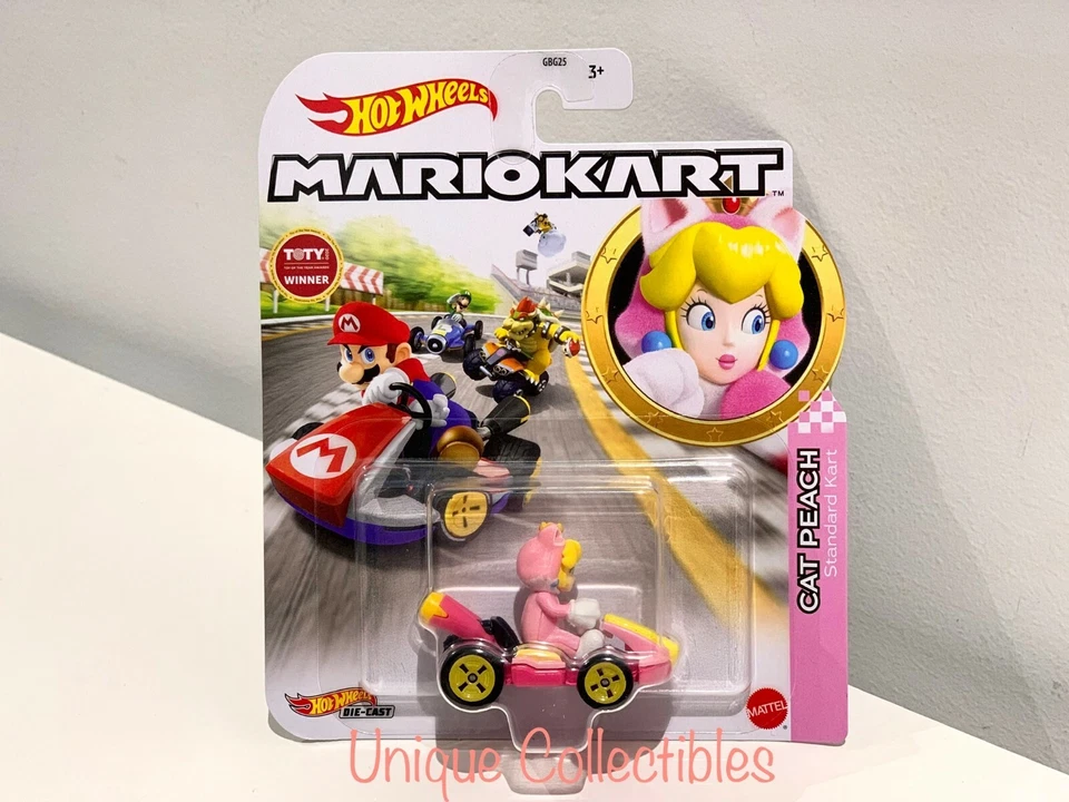 Hot Wheels Mario Kart Cat Peach Dry Bones Baby Mario Lakitu Red Yoshi Wario NEW