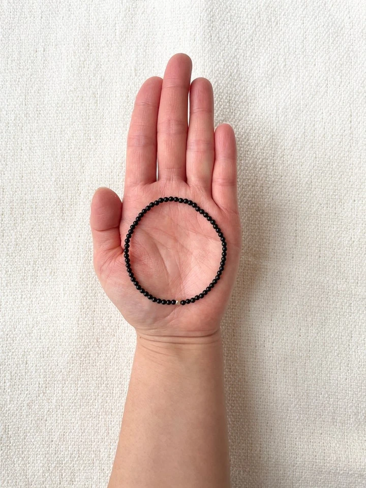 Pulseras elásticas de hombre A++ cuentas redondas lisas de piedras preciosas de ónix negro de 3 mm de 6-8"" Foto 3 de 4