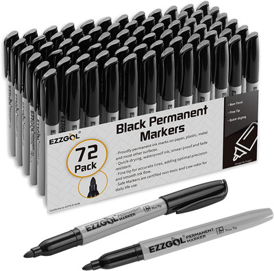 Permanent Markers Bulk, 72 Pack Black Permanent Marker Set, Fine Tip, Waterproof