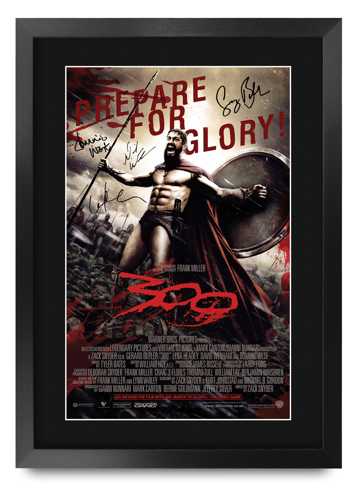 Póster de película de 300 memorabilia impresa firmada autógrafo A3 impresión enmarcada