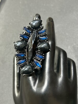 VTG Erickson Beamon Large Statement blue and black plastic rhinestone ring