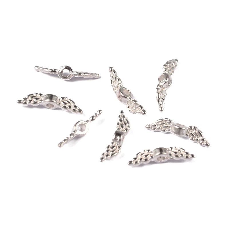 Dije de ala de ángel de aleación tibetana 2000 cuentas plata espaciador suelto sin níquel 12x3 mm Foto 3 de 3