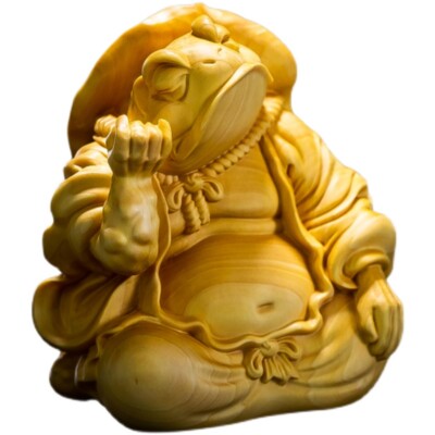 6 x 5.2 x 3.6 CM Carved Boxwood Figurine Netsuke : Frog Fun statue fortune decor