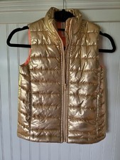 Girl  s Small Metalic Gold Macy's Puffer Vest Pink Rose Gold Full Zip