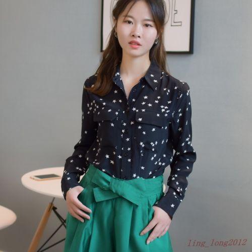 Slim Fit Equipment SIGNATURE Real SILK SHIRT Black Star Print Blouse Top 2018 C8