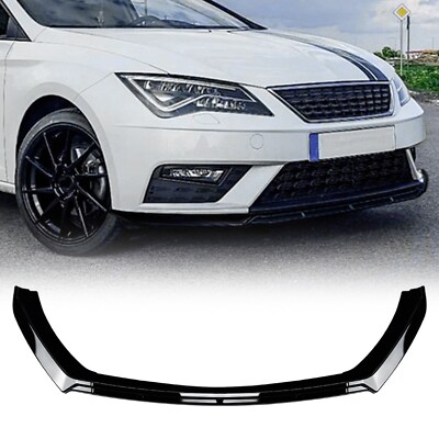 Front Bumper Spoiler Lip For Seat Leon MK3.5 Standard Version 17-20 Gloss Black