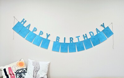 Happy Birthday Banner Garlands Paper Flag Signs for Party Decor BLUE