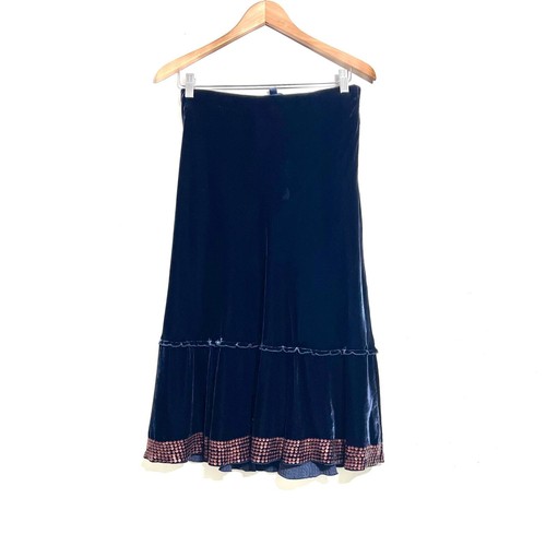 Boden Skirt Women 10R Blue Velvet Midi Ruffle Gold Sequins