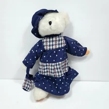 Good Stuff Blue White Stars Teddy Bear Hat Purse Striped Dress Plush 13" Stuffed