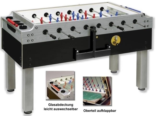 GARLANDO Tischkicker Kickertisch Olympic Silver mit Münzung und Glasabdeckung