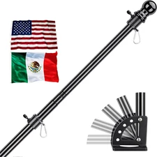 Flag pole rod 6' Long black Muti Position holder fit flag 3' 4' 5' house display