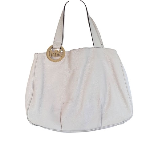 Michael Kors cream colored Leather Tote Handbag Pre loved 15x11x5"