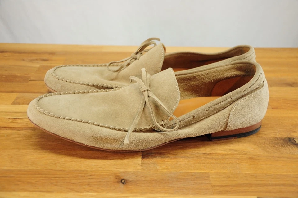 Brooks Brothers Made in Italy Light Brown Tan Suede Loafer Driving Mocs 12 - Image 3 of 4