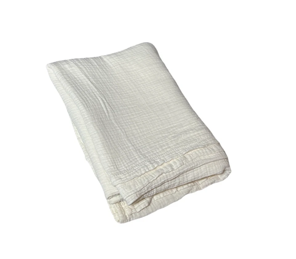 MKT Finds Ivory Gauze Throw Blanket Bedspread Sheet 100% Cotton Lightweight - Image 3 of 4