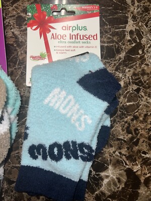 Airplus Aloe Infused Socks With Vitamin E Sz 5-11 Snow Blue White 1 Pair