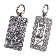 Genuine Solid 999 Sterling Silver Dragon Pendant Necklace , Men Jewelry- Amulet