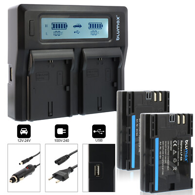 2x Akku + Lader für Canon LP-E6  EOS R R5 R6 5DS 90D  LP-E6N 1400 mAh (7,4V)