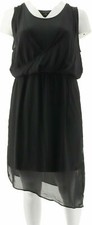 Halston Jet Set Jersey Dress w/Draped Chiffon Overlay-Black-Reg 10-NEW-A276416