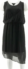 Halston Jet Set Jersey Dress w/Draped Chiffon Overlay-Black-Reg 10-NEW-A276416