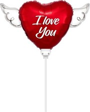 I Love You Heart Balloon with Angel Wings on Stick